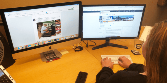 women working on her monitors