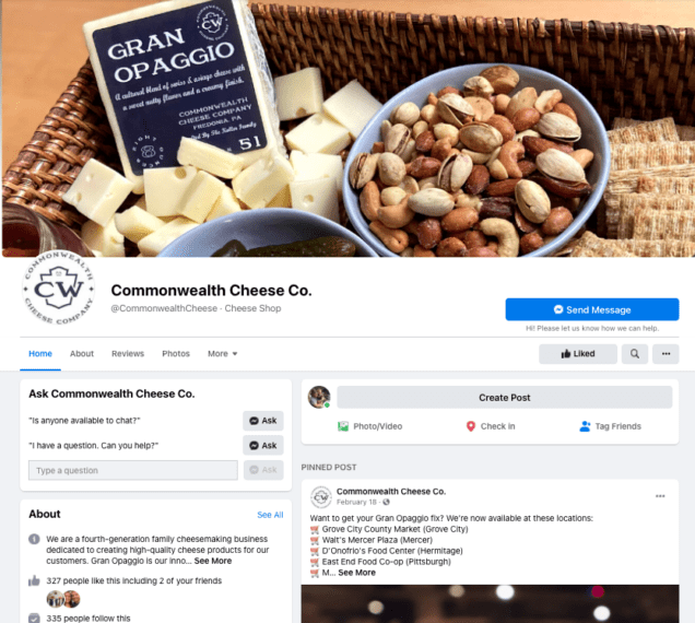 Commonwealth Cheese Co. facebook profile 