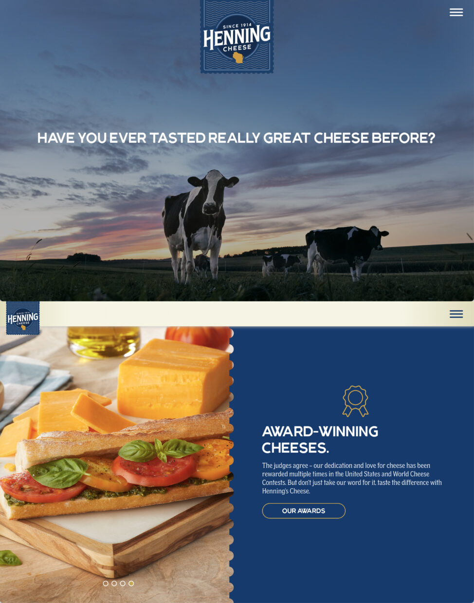 henning cheese website homepage