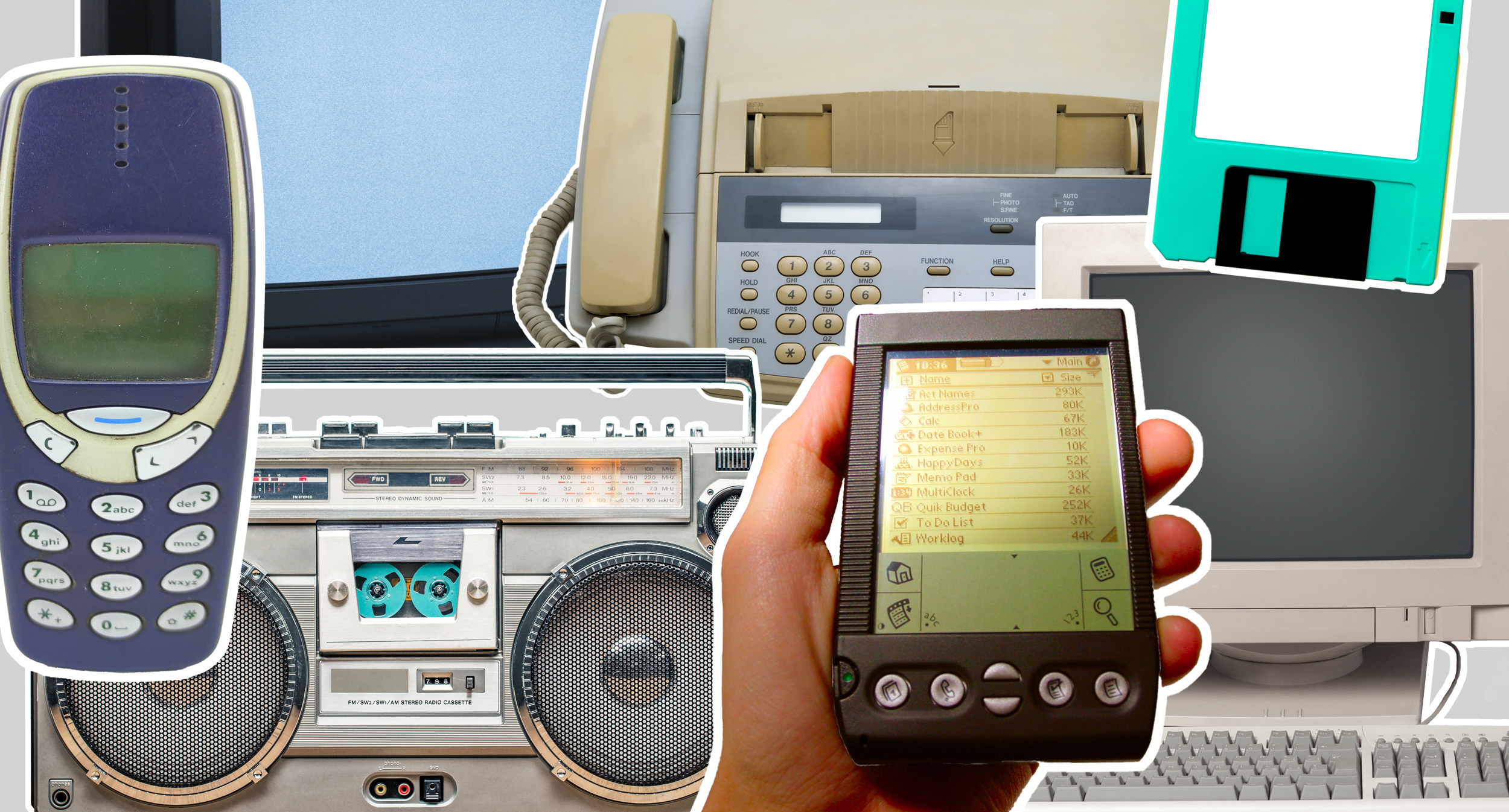 25 year anniversary look back of stir, collage of various old technologies
