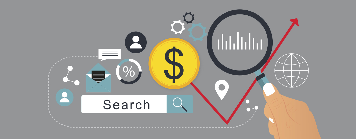 paid search ai blog banner, infographic style representation of digital landscape